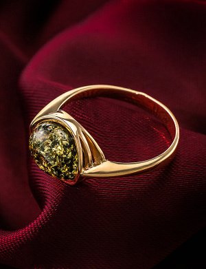 Изящное кольцо «Амиго» из золота с натуральным зелёным янтарём, 706202014