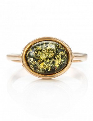 Изящное кольцо «Амиго» из золота с натуральным зелёным янтарём, 706202014