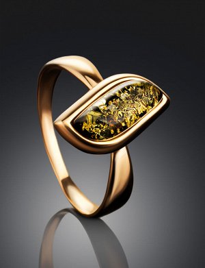 Изящное золотое кольцо, украшенное зелёным янтарём «Тильда», 906202364