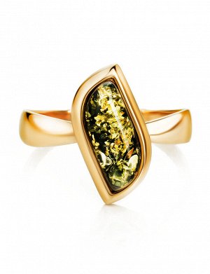Изящное золотое кольцо, украшенное зелёным янтарём «Тильда», 906202364