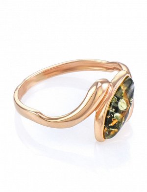 Нежное кольцо из золота с натуральным балтийским зелёным янтарём «Андромеда», 606211307
