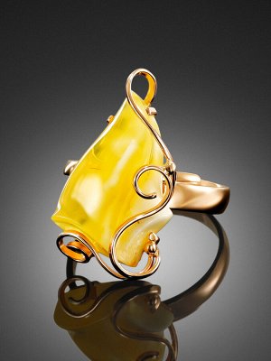 Изысканное кольцо из золота с натуральным пейзажным янтарём «Риальто», 006204016