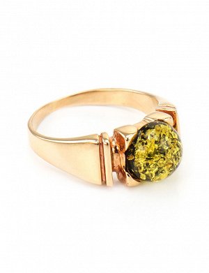 Стильное золотое кольцо с вставкой из натурального искрящегося зеленого янтаря «Рондо», 6062201172