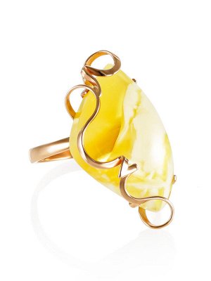 Утончённое кольцо «Риальто» из золота с пейзажным янтарём, 006204021
