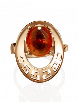 Элегантное золотое кольцо «Эллада» с натуральным коньячным янтарём, 006203069