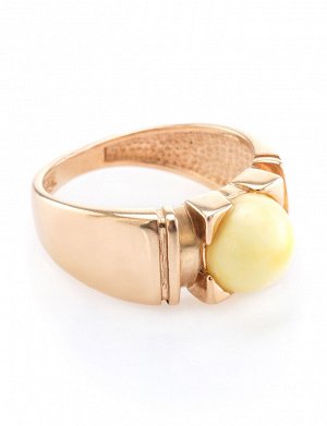 Изящное золотое кольцо со вставкой из натурального медового янтаря «Рондо», 606210059