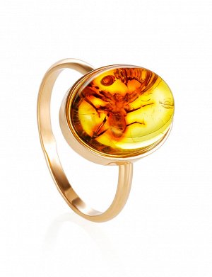 Лёгкое кольцо из золота и лимонного янтаря с инклюзом паучка «Клио», 006201447