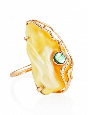 Роскошное кольцо из янтаря и перламутра в золоте «Атлантида», 006201324