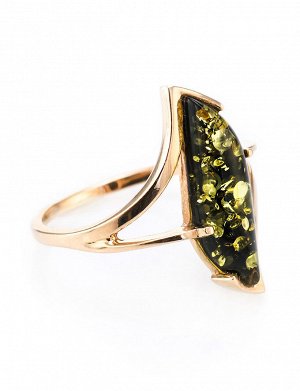 Яркое кольцо из золота с крупной вставкой из натурального зелёного янтаря «Веста», 606208171