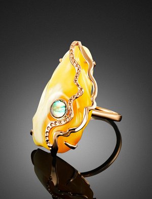 Роскошное кольцо из янтаря и перламутра в золоте «Атлантида», 006201324