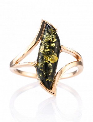 Яркое кольцо из золота с крупной вставкой из натурального зелёного янтаря «Веста», 606208171