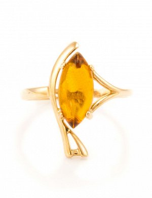 Изящное золотое кольцо «Ирис» со вставкой коньячного янтаря, 5062212488