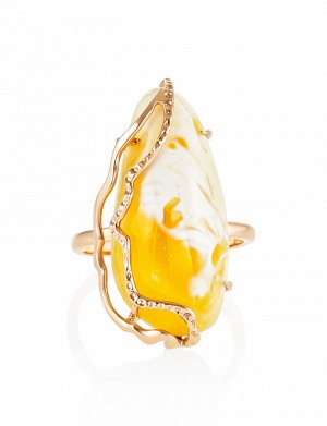 Красивое кольцо из золота с натуральным янтарём медового цвета «Версаль», 006201327
