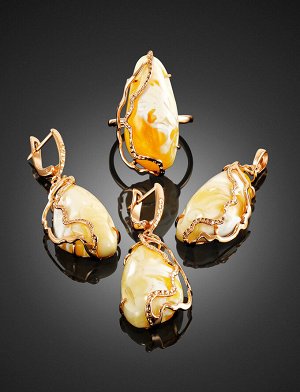 Изумительные серьги «Версаль» из золота с натуральным янтарём медового цвета, 006401326