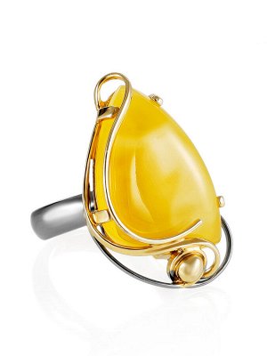 Кольцо из золоченного серебра и янтаря с красивой текстурой «Риальто», 010002134