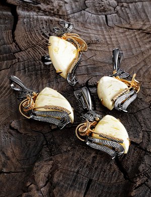 Изящные серьги из натурального балтийского янтаря в серебре «Филигрань», 010102052