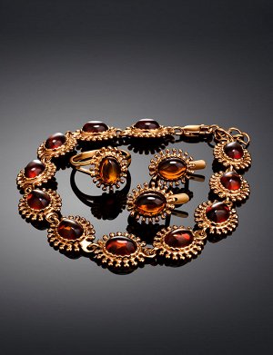 Изысканный браслет «Ловина» из позолоченного серебра и натурального янтаря, 912605218