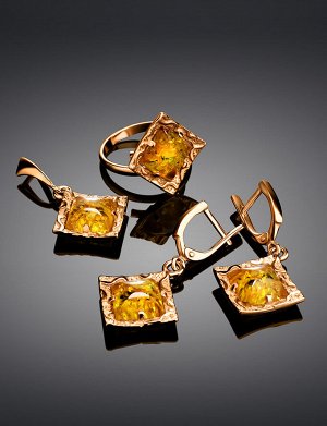 Изящные нарядные серьги из золотистого янтаря в позолоченном серебре «Авангард», 910112044