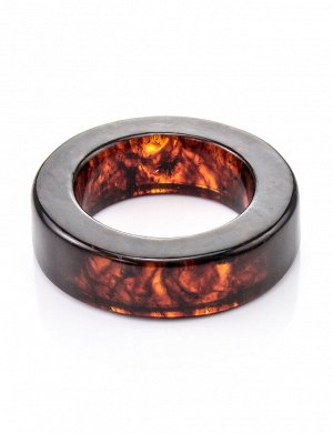 Цельное кольцо из натурального формованного янтаря вишнёвого цвета «Везувий», 708201203
