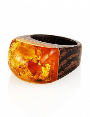 Оригинальное кольцо из дерева с натуральным переливающимся янтарём «Индонезия», 908206085