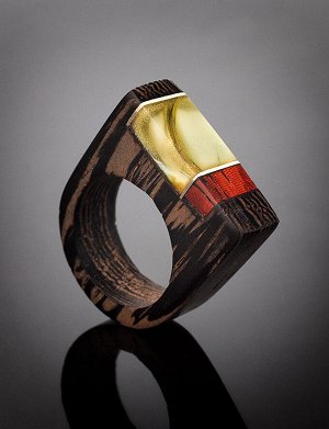 Стильное кольцо из дерева с натуральным янтарём «Индонезия», 808203229