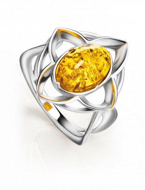 Яркое кольцо из серебра и искрящегося золотистого янтаря «Амьен», 906312188