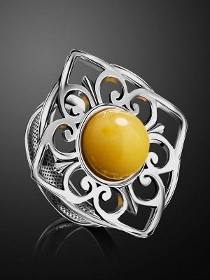 amberholl Крупное кольцо из серебра и медового янтаря «Кордова»