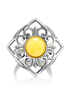 Крупное кольцо из серебра и медового янтаря «Кордова»