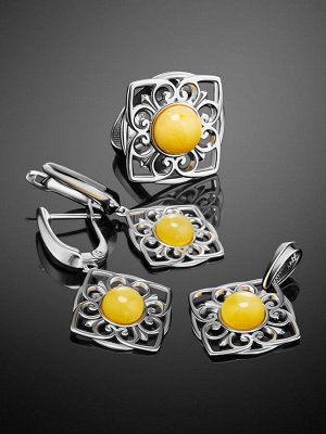 Красивые серебряные серьги «Кордова» с натуральным медовым янтарём, 906512214