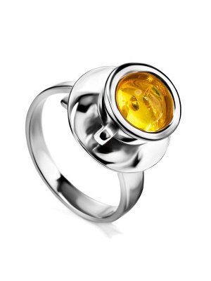 Удивительное кольцо-чашечка из серебра и янтаря лимонного цвета Hasta Barista, 906311118