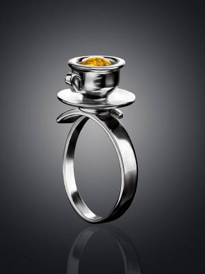 Удивительное кольцо-чашечка из серебра и янтаря лимонного цвета Hasta Barista, 906311118