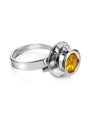 Удивительное кольцо-чашечка из серебра и янтаря лимонного цвета Hasta Barista