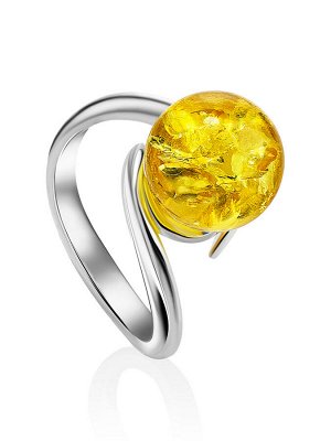 Серебряное кольцо с натуральным сверкающим лимонным янтарем «Юпитер»