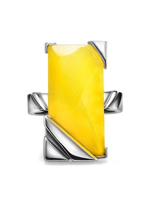 amberholl Стильное кольцо «Генезис» в хайтек дизайне из серебра и медового янтаря