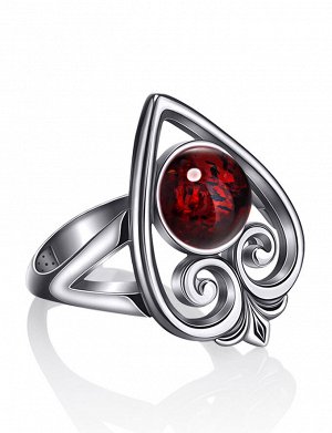 Изысканное кольцо «Кордова» из серебра и вишнёвого янтаря