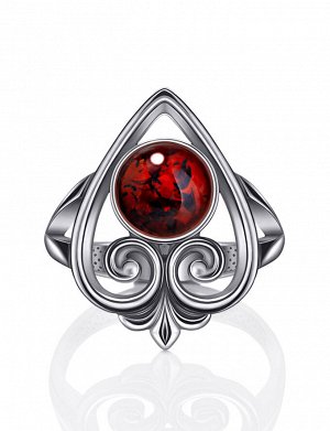 Изысканное кольцо «Кордова» из серебра и вишнёвого янтаря