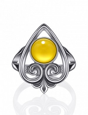 Яркое кольцо из серебра и натурального медового янтаря «Кордова»