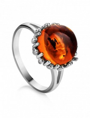 Серебряное кольцо «Бруния» с натуральным коньячным янтарём, 906305007