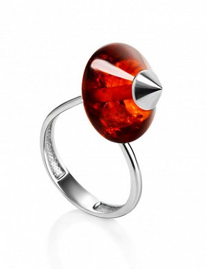 Стильное и оригинальное кольцо «Юла» из серебра и натурального янтаря, 006301381