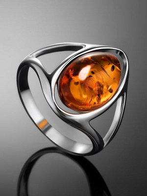 Элегантное кольцо из серебра и янтаря коньячного цвета «София»