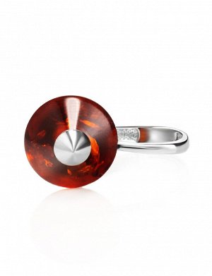 Стильное и оригинальное кольцо «Юла» из серебра и натурального янтаря, 006301381