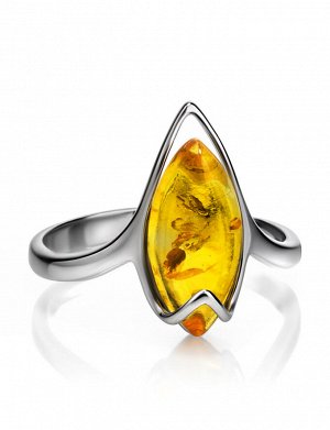 Лёгкое изящное кольцо с лимонным янтарём «Подснежник»