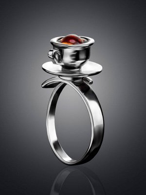 Яркое оригинальное кольцо из серебра и коньячного янтаря Hasta Barista