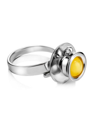 Необычное кольцо Hasta Barista из серебра и медового янтаря