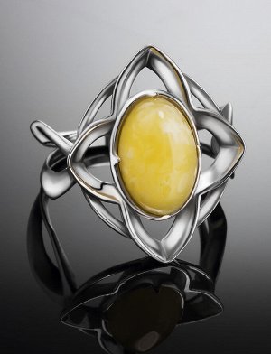 Изысканное кольцо из серебра и медового янтаря «Амьен», 906312187