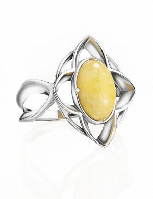 Изысканное кольцо из серебра и медового янтаря «Амьен»