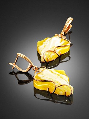 Лёгкие изящные серьги «Риальто» из золота и натурального медового янтаря, 006404023