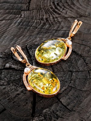 Потрясающие серьги «Прима» с натуральным янтарём лимонного цвета, 010102407