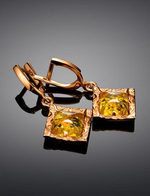 Изящные нарядные серьги из золотистого янтаря в позолоченном серебре «Авангард», 910112044