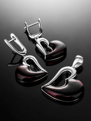 Кулон-сердце «Санрайз» из серебра и янтаря вишнёвого цвета, 001703044